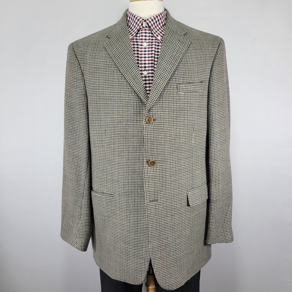 Tommy Hilfiger Men's Sport Coat Blazer Three Button Flannel Wool Houndstooth 46L